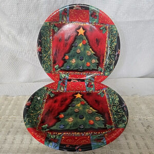 Set 2 FLAWLESS Christmas Ceramic Dinner Plate or Display Decor Handpainted Star